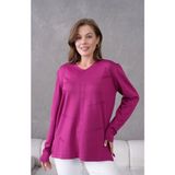 Fresh Moda Kadın Yumuşak Dokulu V Yaka Triko Kazak - Fuşya - XL