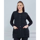 Fresh Moda Kadın Yuvarlak Yaka Triko Cepli Düğmeli Kışlık Yün Yelek - Siyah - XL