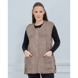 Fresh Moda Kadın Yuvarlak Yaka Triko Cepli Düğmeli Kışlık Yün Yelek - Vizon
