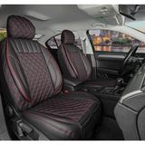 Fresh Start Bmw X5 Uyumlu Yarı Deri Oto Koltuk Kılıfı Ön Arka Takım Siyah Kırmızı - Siyah - Kırmızı