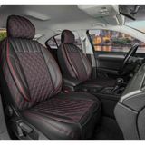 Fresh Start citroen C2 Uyumlu Yarı Deri Oto Koltuk Kılıfı Ön Arka Takım Siyah Kırmızı - Siyah - Kırmızı