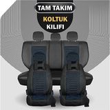 Fresh Start ford Focus 1 Lüx Full Deri Oto Koltuk Kılıfı Ön Arka Takım Giydirme Tip Siyah Mavi - Siyah - Mavi