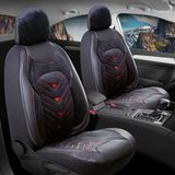 Fresh Start ford Focus 3 Oto Koltuk Kılıfı 5'li Set Lüks Deri, Kadife Detaylı Prosev Model Siyah Kırmızı - Siyah - Kırmızı