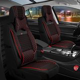Fresh Start ford Focus 4 Uyumlu Lüks Deri Oto Koltuk Kılıfı 5'li Set Siyah Kırmızı - Siyah - Kırmızı