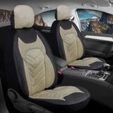 Fresh Start opel Astra K Hb Oto Koltuk Kılıfı 5'li Set Lüks Deri, Kadife Detaylı Prosev Model Bej Siyah - Bej - Siyah