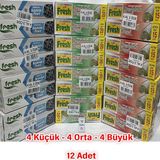 Fresh x 12 Paket Buzdolabı Poşeti Küçük (4) Orta (4) Büyük (4) Boy (4 Al 3 Öde)