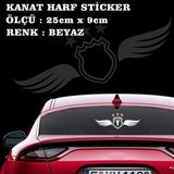 Fresh Y Harfi Kanatlı 3yıldızlı Sticker - Araba Oto Cam Uyumlu Etiket Yapıştırma - 25cm x 9cm - Beyaz