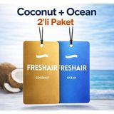 Freshair Araç Kokusu 2'li Set Coconut & Ocean Oto Asma Koku Kalıcı Araç Parfümü - Ocean+Cocunut