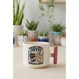 Freshly Bood Coffee Halloween Baskılı Pembe Renkli T Kulplu Latte Fincanı Kupa, QB1L8108-PM