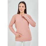 fresh&moda Anne Kazağı Pudra Merserize Esnek Likralı Düğme Detaylı Bluz Kazak