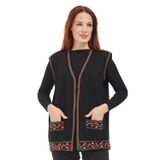 fresh&moda Anne Triko Gül Motifli Siyah Kısa Cepli Yelek - XXL