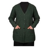 Fresh&Moda Büyük Beden Kadın Haki Yeşil Kısa Düğmeli Hırka