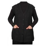 Fresh&Moda Büyük Beden Kadın Siyah Düğmeli Yelek