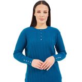 Fresh&Moda Kadın Anne Yeşil Kazak Merserize Esnek Likralı Düğme Detaylı Bluz Kazak (İndigo Mavi, XXL)