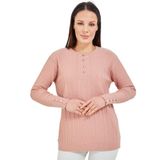 Fresh&Moda Kadın Anne Yeşil Kazak Merserize Esnek Likralı Düğme Detaylı Bluz Kazak (Pudra, Large)