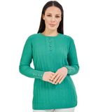 Fresh&Moda Kadın Anne Yeşil Kazak Merserize Esnek Likralı Düğme Detaylı Bluz Kazak (Yeşil, XL)