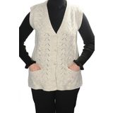 Fresh&Moda Kadın Krem V Yaka Zincir Örgü Yün Triko Anne Yelek
