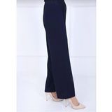 Fresh&Moda Kadın Lacivert Beli Lastikli Ayrobin Kumaş Bol Paça Büyük Beden Pantolon