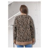 Fresh&Moda Kadın Leopar Desenli Standart Beden V Yaka Yumoş Hırka