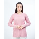 Fresh&Moda Kadın Pudra Triko V Yaka Kışlık Anne Esnek Kazak - XL