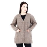 Fresh&Moda Kadın Siyah Cepli Düğmeli V Yakalı Kısa Anne Yün Hırka Vizon - M