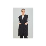 Fresh&Moda Kadın Siyah Uzun Cepli Düğmeli Penye Anne Büyük Beden Tunik Yelek