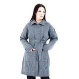 Fresh&Moda Kadın Uzun Düğmeli Cepli Kuşaklı Yakalı Yün Hırka Anne Hırka Gri - XXL