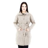 Fresh&Moda Kadın Uzun Düğmeli Cepli Kuşaklı Yakalı Yün Hırka Anne Hırka Vizon - XL