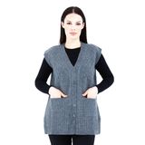 Fresh&Moda | Kadın V Yaka Düğmeli Cepli Örgü Yün Triko Anne Kısa Yelek Gri - L