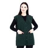 Fresh&Moda | Kadın V Yaka Düğmeli Cepli Örgü Yün Triko Anne Kısa Yelek Haki Yeşil - L
