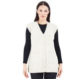Fresh&Moda | Kadın V Yaka Düğmeli Cepli Örgü Yün Triko Anne Kısa Yelek Krem - M