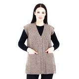 Fresh&Moda | Kadın V Yaka Düğmeli Cepli Örgü Yün Triko Anne Kısa Yelek Vizon - XL