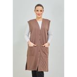 fresh&moda Kadın Vizon Uzun Cepli Düğmeli Penye Anne Büyük Beden Tunik Yelek - 3XL