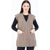 Fresh&Moda Kadın Vizon V Yaka Düğmeli Cepli Örgü Yün Anne Triko Yelek