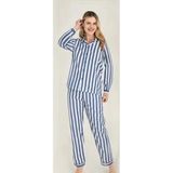 Freshness 4007 Kadın Uzun Kol Çizgili Gaffuriye Pijama Takımı - Mavi - XL