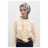 Freshscarfs Cherry Blossom Desen Pamuklu Viskon Eşarp Lacivert