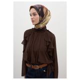 Freshscarfs Kahve Gardenıa Desen Pamuklu Viskon Eşarp