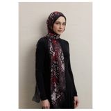 Freshscarfs Siyah Dahlıa Desen İpek Krep Şal