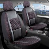 Freshstart Skoda Forman Station Wagon Uyumlu Deri Detaylı Oto Koltuk Kılıfı Ön Arka Set Alpin Serisi Siyah Kırmızı - Siyah - Kırmızı
