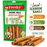 Freshy Chicken Rolls Tavuk Eti ve Ciğer Dolgulu Sığır Derisi Köpek Çiğneme Ödülü 6'lı 13 cm 120 G