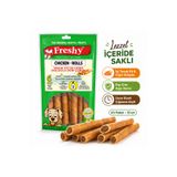 Freshy Chicken Rolls Tavuk Eti ve Ciğer Dolgulu Sığır Derisi Köpek Çiğneme Ödülü, 6’lı Paket, 13 cm, 120 g