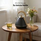 Fressi Retro Mavera 1,7 Litre Ahşap Kulp Detaylı Kettle Su Isıtıcısı FR-KT07 - Siyah