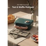 Fressi Tost Ve Waffle Makinesi | Çıkarabilir Yapışmaz Plakalı | 3 Ayrı Plaka | - Yeşil
