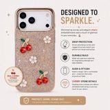 Freya iPhone 17 Pro Uyumlu Taşlı Kılıf – Gold Çerçeveli, Kiraz Detaylı, Darbe Korumalı Şeffaf Lüks Telefon Kılıfı
