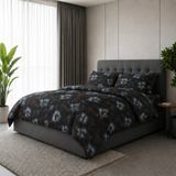 Freyja Home Lastikli Çarşaflı %100 Pamuk Çift Kişilik Nevresim Takımı | Antrasit Gece Çiçeği - 200 x 220 cm