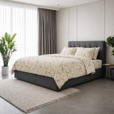 Freyja Home Lastikli Çarşaflı %100 Pamuk Çift Kişilik Nevresim Takımı | Krem Papatya Bahçesi - Krem - Sarı - 200 x 220 cm