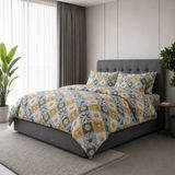 Freyja Home Lastikli Çarşaflı %100 Pamuk Çift Kişilik Nevresim Takımı | Retro Çiçek - Yeşil - Sarı - Kahverengi - 200 x 220 cm