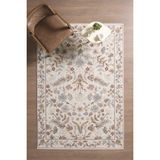Frezia Floral Bambu Polyester Oturma Odası Salon Mutfak Halısı Eskitme Çiçekli Vintage Halı - Ekru - 120 x 200 cm