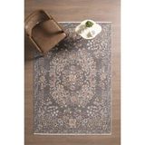 Frezia Floral Bambu Polyester Oturma Odası Salon Mutfak Halısı Eskitme Çiçekli Vintage Halı - Koyu Gri - 140 x 200 cm