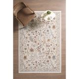 Frezia Floral Bambu Polyester Oturma Odası Salon Mutfak Halısı Eskitme Çiçekli Vintage Halı - Krem - Gri - 100 x 150 cm
